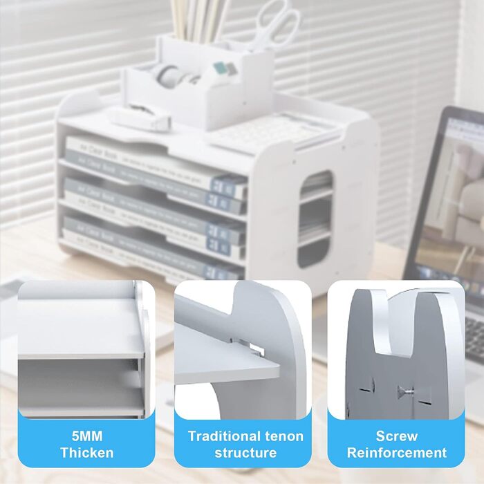 Органайзер для лотків для листів Hggzeg, органайзер для офісного столу, акуратна полиця для зберігання, тримач для документів, лотки для паперу формату A4 для дому, офісу, школи, 4 яруси 34,5 x 25 x 22,6 см