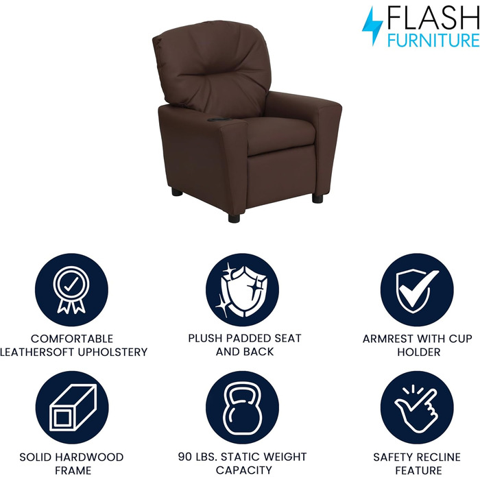 Дитяче крісло Flash Furniture, сучасне, з підсклянником, шкіра, коричнева LeatherSoft