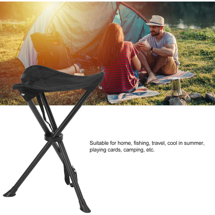 Вуличний штатив-стілець Alomejor, вантажопідйомність 200 кг, 3-ногий штатив-стілець, портативний складний стілець для риболовлі, кемпінгу, пікніків, чорний