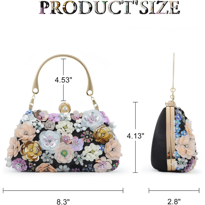 Елегантна жіноча сумочка Квітуча краса з 3D квітковою вишивкою клатч на ланцюжку для вечірок, весіль та урочистих подій (чорний)