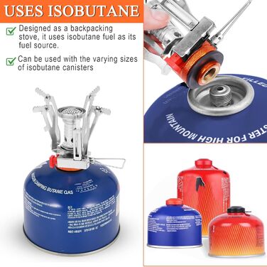 Набір посуду для кемпінгу, 8-предметний набір посуду для кемпінгу з міні-газовою плитою та столовими приборами, кемпінговий посуд для 1-2 осіб, пікніки на свіжому повітрі, походи (8-предметний набір)