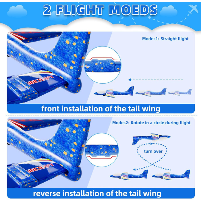 Іграшка-літак Doloowee, 3 пінопластові літаки з катапультою, іграшкова іграшка для дітей віком від 4 років, подарунок для хлопчиків та дівчаток 4, 5, 6, 7, 8, 9, 10 років, світло-блакитний