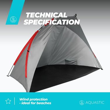 Пляжний намет AQUASTIC Concielo Легкий, компактний та захисний намет із захистом від UPF 50 120x210x120 см виготовлений з міцного поліестеру та скловолокна Ідеально підходить для пляжу Колір Сірий
