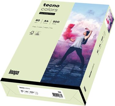 Кольоровий папір для принтера INAPA, кольоровий папір TECNO Кольори 80 г/м, А4, 2 500 аркушів (5x500), світло-зелений, 80 г/м