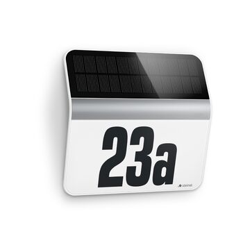 Сонячний LED-світильник Steinel XSolar LH-N, нержавіюча сталь, датчик сутінків, LiFe-акумулятор 2500 мАг, з підсвічуванням номера будинку, 22,7 x 24,2 x 5,1 см, сріблястий