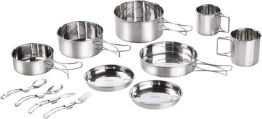 Кемпінгова сковорода Semptec Urban Survival Technology набір посуду для кемпінгу з нержавіючої сталі з 24 предметів, столовими приборами та сумкою (набір каструль, набір сковорідок)