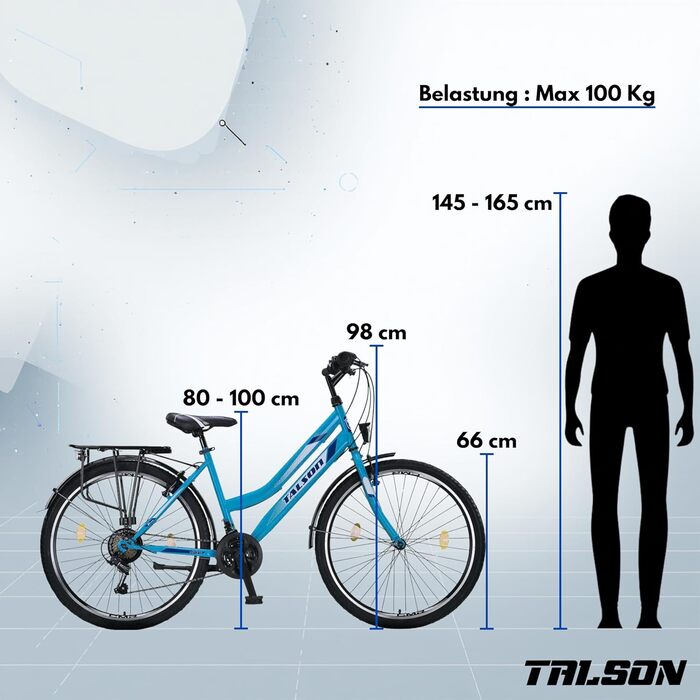 Велосипед 26 дюймів, 21-швидкісна коробка передач Shimano з ліхтарями, що відповідає німецьким правилам дорожнього руху (STVO), бірюзовий колір, подвійна рама