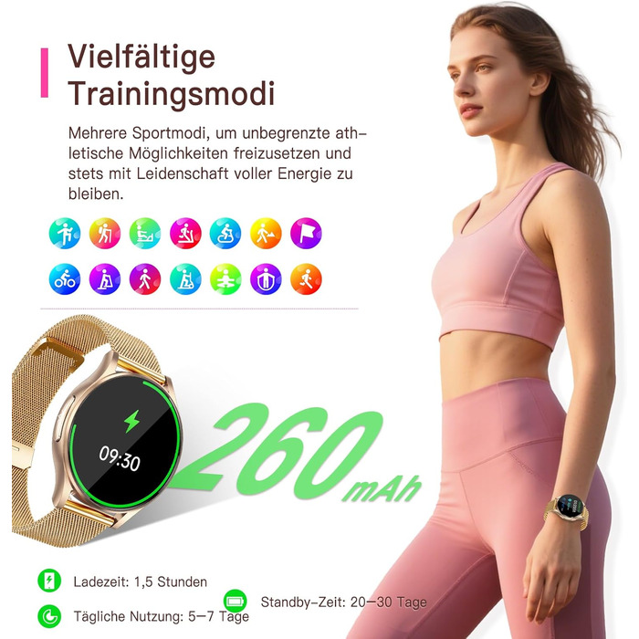 Жіночий смарт-годинник з ЕКГВСР/годинником заряду батареї/тиском батареї/ІМТ/сечовою кислотою, круглий 1,43-дюймовий AMOLED годинник для здоров&39я з функцією телефону, 24-годинний монітор серцевого ритму, монітор сну, фітнес-трекер менструального циклу, 