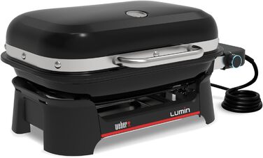Компактний портативний електрогриль Weber Lumin Compact, до 315 C, з термометром на кришці, чавунними решітками з порцеляновим емалюванням, площа гриля 43 x 32 см, чорний (1502044), без підставки