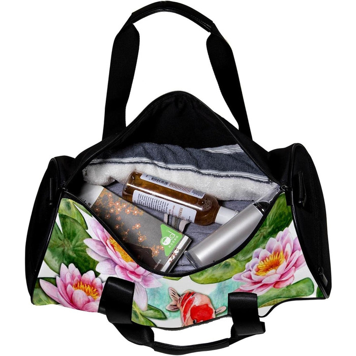 Спортивна сумка, маленька дорожня сумка, сумка для йоги, акварельний лотос та короп Кой, фітнес-сумка для активного відпочинку, сумка-шопер