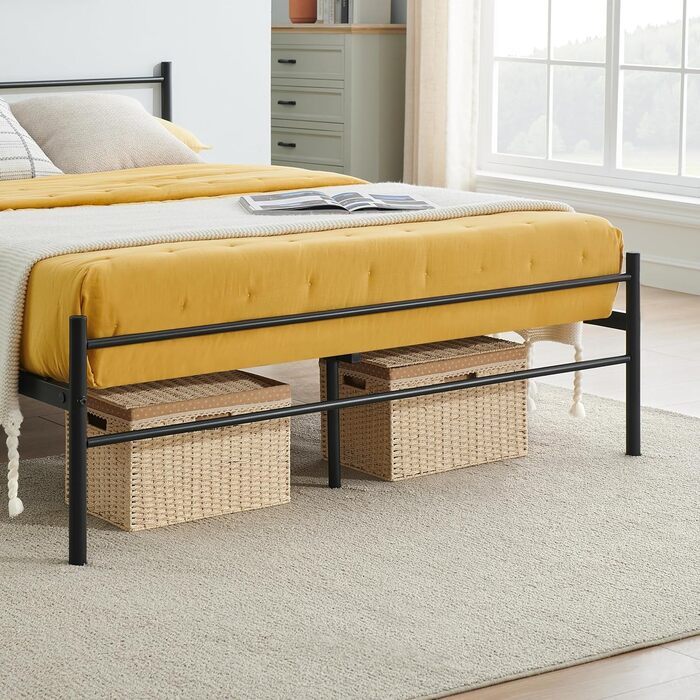 Каркас двоспального ліжка, ліжко, підходить для матраца 140 x 190 см, металеве ліжко, сучасний каркас ліжка, з узголів&39ям, каркас гостьового ліжка, для підлітків, спальня, чорний