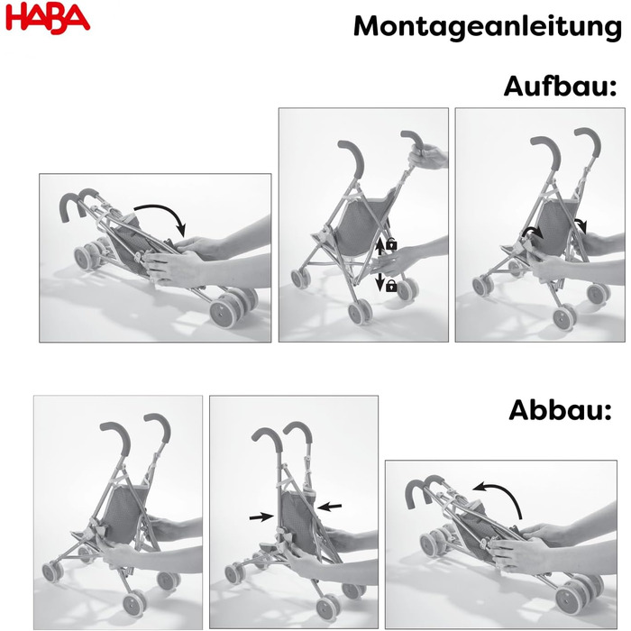 Коляска для ляльок HABA Jule - Складна дитяча коляска для ляльок з м'якими ручками, чохлом, що миється, та регульованими ременями