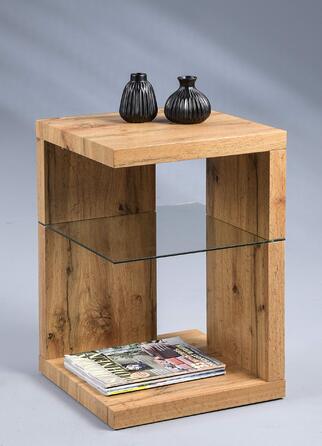 Приставний столик/тумбочка колекції M2 Domingo Сучасний дизайн МДФ з декором дикого дуба Додаткове місце для зберігання Безпечне скло, 40x40x60 см Універсальне використання Domingo 1