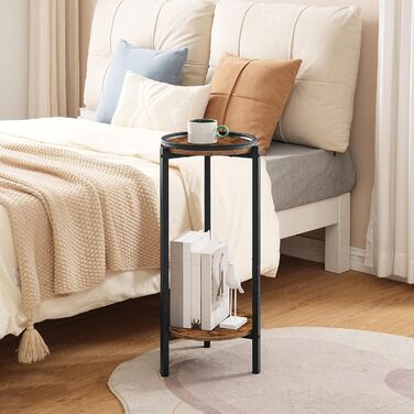 Журнальний столик HOOBRO, маленький столик, 2-ярусний круглий журнальний столик, столик-диван, столик для напоїв, для невеликих приміщень, вітальні, спальні, вінтажний коричневий та чорний EBF167BZ01