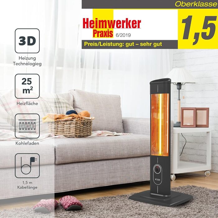 Окремостоячий обігрівач для патіо ICQN потужністю 2300 Вт 4 режими нагріву з пультом дистанційного керування Карбоновий інфрачервоний обігрівач для використання в приміщенні та на вулиці Обігрівач для патіо Цифровий дисплей (стандартний 2300 Вт)