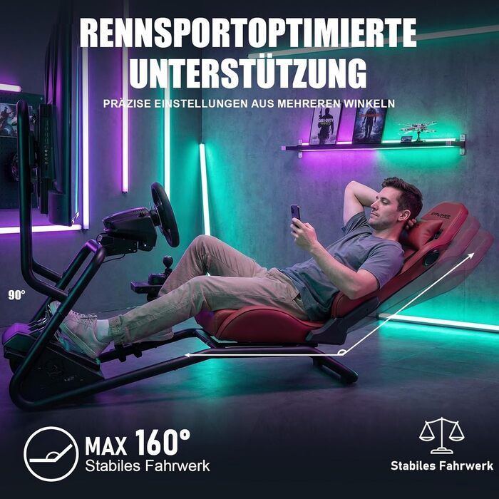 Підставка для керма гоночного симулятора з 3D стереодинаміками, кріпленням для монітора, регульованим кріпленням керма, кріпленням для важеля перемикання передач та педалями (бордовий)