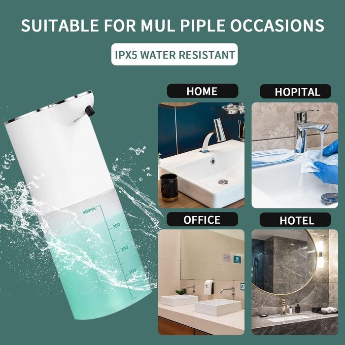 Автоматичний дозатор мила JOFLVA, настінний дозатор мила без свердління, електричний дозатор мила 400 мл, перезаряджається від USB