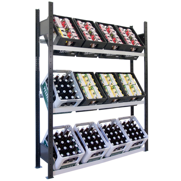 Базовий стелаж SCHULTE Lagertechnik, стелаж для напоїв 1800 x 1300 x 300 мм (В x Ш x Г), чорний/срібний, 3 рівні для 12 напоїв