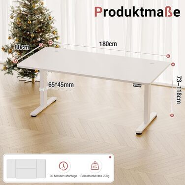 Стіл з регульованою висотою 180 x 80 см, стіл з електричним регулюванням висоти та функцією пам&39яті, ігровий стіл, регульований стіл, комп&39ютерний стіл для офісу, стіл для роботи стоячи, білий 180 x 80 см