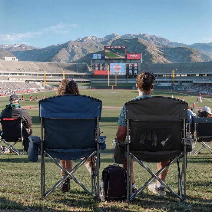 Великий складний кемпінговий стілець Overmont - Витримує до 204 кг - М&39який складний стілець з тримачем для напоїв, сумкою-холодильником, високою спинкою, чорний/сірий, 61 см x 61 см x 101 см