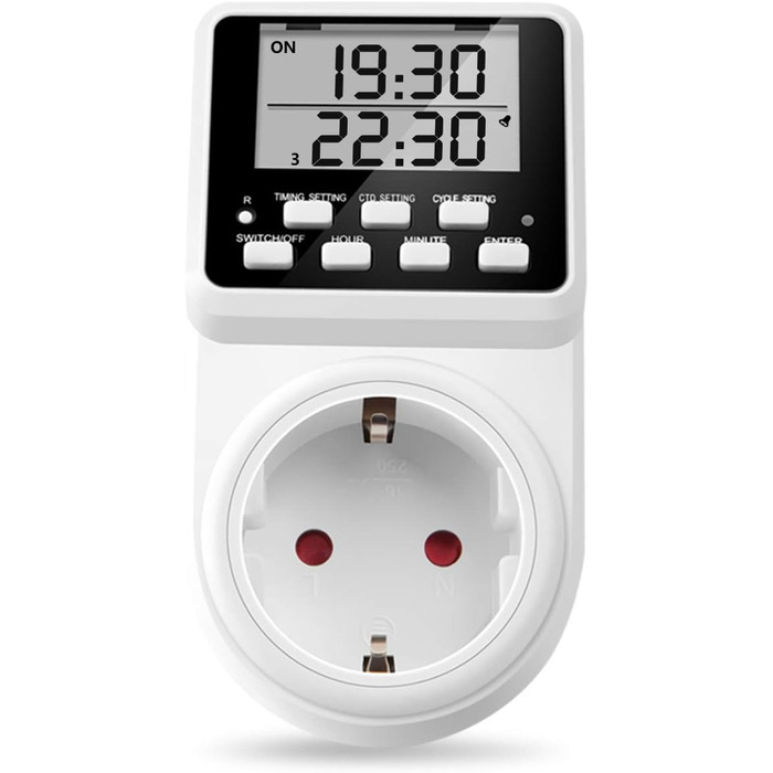 Інтервальна цифрова розетка з таймером NOVKIT з нескінченним циклом, 3 програмами перемикання та зворотним відліком для використання в приміщенні (230 В / 16 А / 3600 Вт)