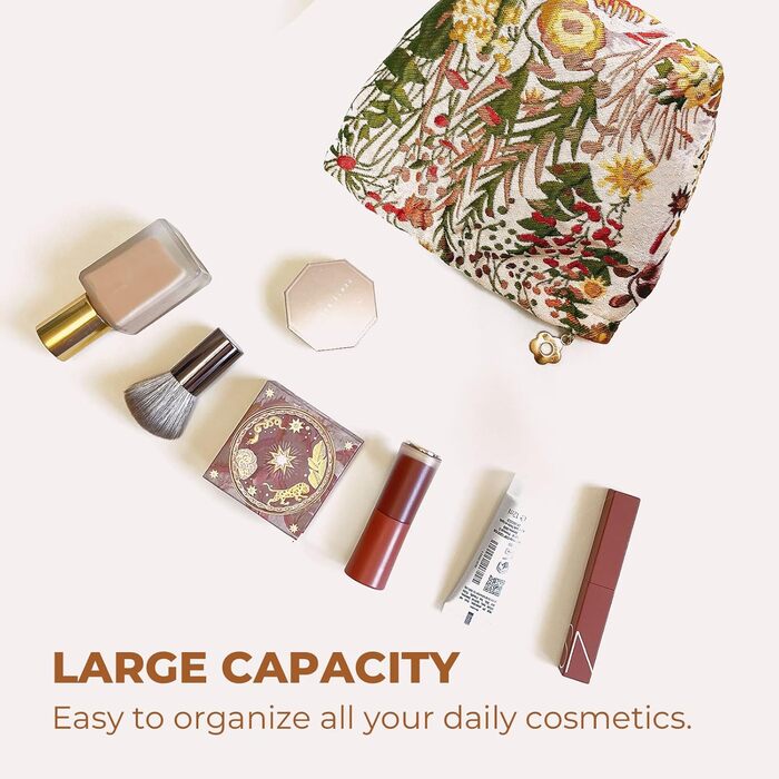 Персикова косметичка з квітковим візерунком, вінтажна косметичка, маленька вінтажна косметичка на блискавці, дорожня косметичка, п