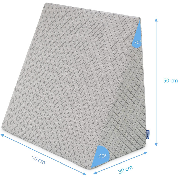 Подушка для спини - Клин-подушка для ліжка - 60 x 50 x 30 см - з шаром піни з ефектом пам&39яті, знімний та пральний чохол - Подушка для читання, Клин-наматрацник, Ергономічна подушка, Картатий сірий