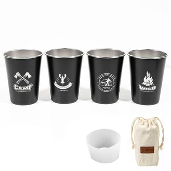 Набір чашок QOXEZY Outdoor з нержавіючої сталі 304, 4 предмети, що складаються один на одного, з сумкою для перенесення, 350 мл, для кемпінгу, пікніків та барбекю