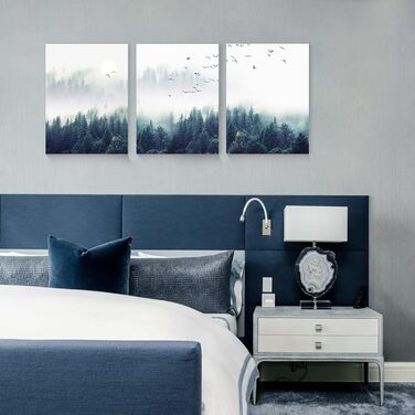 Туманний ліс Картини, полотно ліс і птахи в тумані Сучасне мистецтво Друк на стіні Прикраса стін Настінні фрески Вітальня Спальня