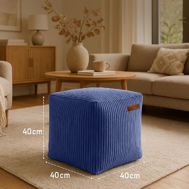 Пуф-куб Green Bean Indoor Corduroy 40x40x40 см з наповнювачем з EPS-бісеру - приємний на дотик і можна прати - ідеальне доповнення до крісла-мішка для дітей та дорослих - Темно-синій куб - Темно-синій Оксфорд-блакитний