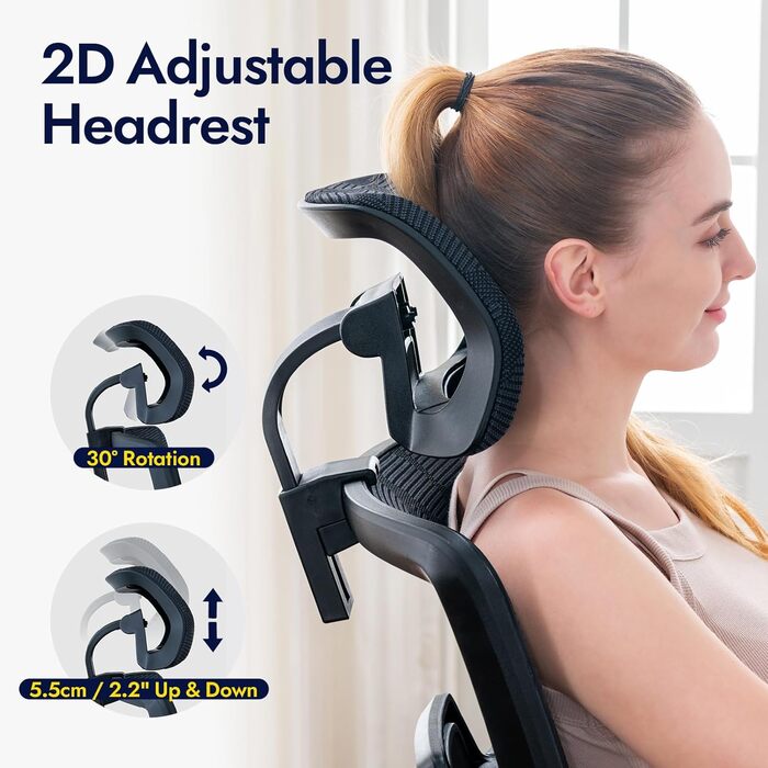 Ергономічне офісне крісло, висока спинка з сітчастого покриття та поперековою опорою, ігрове крісло з регульованими 3D-підлокітниками та підголівником, велике та високе поворотне комп&39ютерне крісло, вантажопідйомність 150 кг, чорна смужка