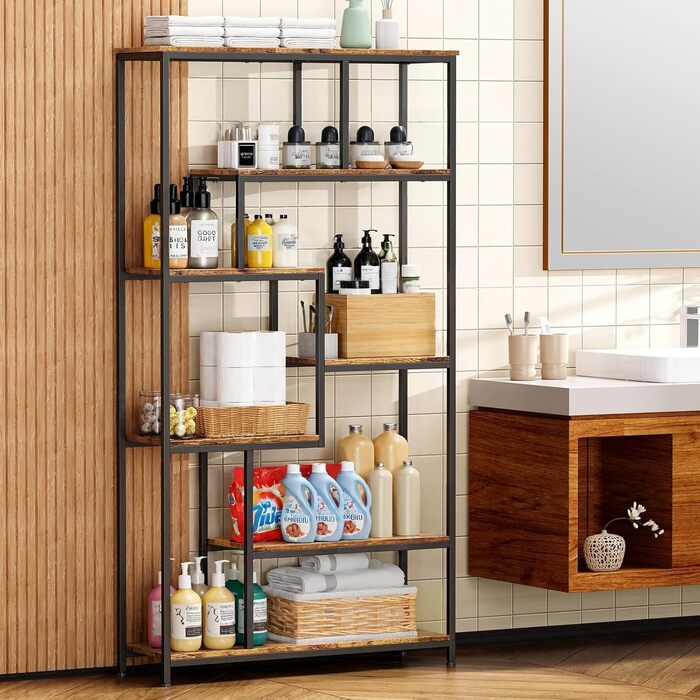 Ярусна зміщена книжкова полиця Bealife. Відкрита окремостояча полиця для вітальні, промисловий дизайн, 98 x 30 x 180 см, офіс, кабінет, ретро, 5-