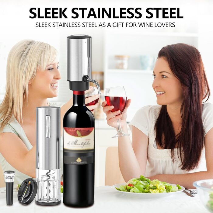 Електричний набір відкривачок для винних пляшок BGFOX акумуляторна з нержавіючої сталі, автоматичний електричний штопор 4 в 1, автоматичний електричний аератор для вина, різак для фольги та вакуумна пробка, подарунки для любителів вина
