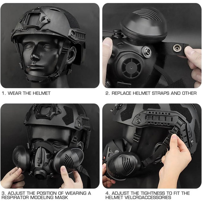 Нефункціональна тактична подвійна респіраторна напівмаска, швидка тактична шоломна протигазка, напівмаска для страйкболу, CS, косплею, мисливського спорядження, чорна