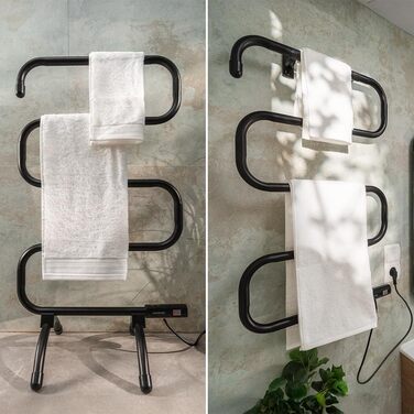 Електричний рушникосушарка Cecotec з низьким споживанням енергії - ReadyWarm 5000 Towel Black. Рушникосушка 100 Вт, світловий індикатор, системи безпеки, захист IP24, кріплення на підлогу або стіну, ідеально підходить для ванних кімнат