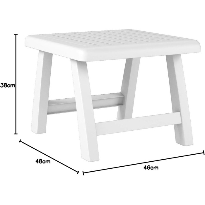 Міцний садовий стілець для відпочинку, крісло та садовий шезлонг виготовлений із стійкого до атмосферних впливів та ультрафіолету пластику ідеально підходить як табурет або тумба на терасі та балконі білий
