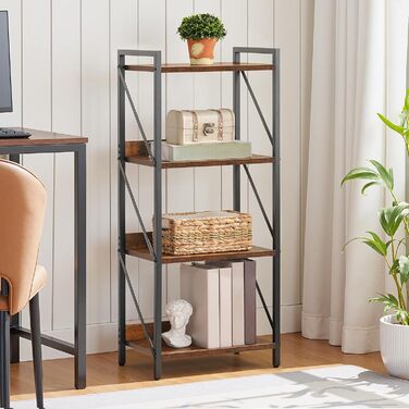 Книжкова полиця HOOBRO, стояча полиця, полиця-драбина, окремостояча вузька полиця, офісна полиця з 4 ярусами, відкриті полиці, для вітальні, спальні, офісу, кухні, рустикальний коричневий та чорний EBF40SJ01 42 x 28 x 102 см рустикальний коричневий чорний