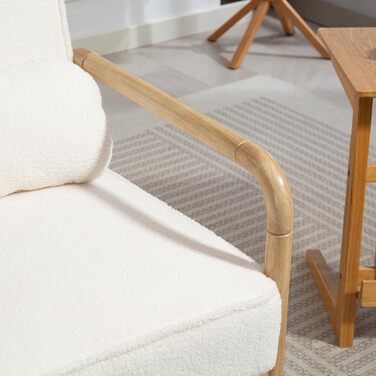 Крісло HOMCOM Крісло для вітальні з підлокітниками, дерев&39яні ніжки, велике та товсте сидіння, крісло-реклама Крісло для читання з декоративною подушкою, вигляд букле, м&39яке крісло для спальні білого кольору