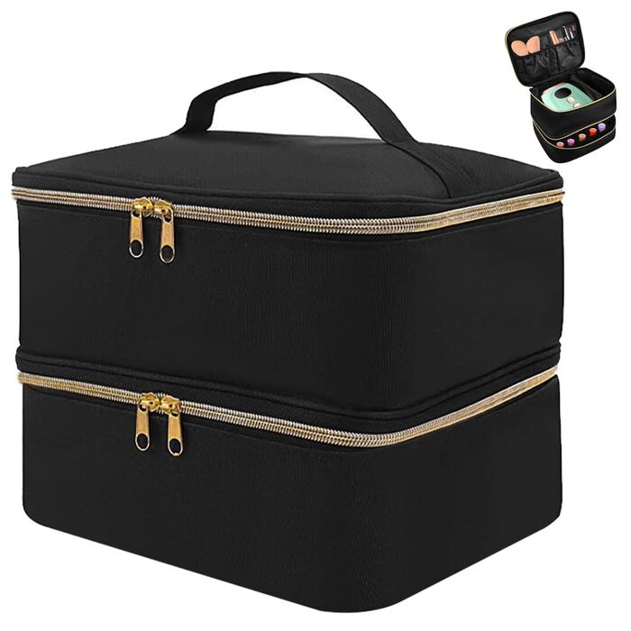Сумка для зберігання лаку для нігтів, Двошарова сумка для лаку для нігтів, Чорні сумки для лаку для нігтів, Організатор для лаку для нігтів, Водонепроникна сумка для зберігання лаку для нігтів, Нейлонова косметичка на 30 флаконів, Лампа для нігтів