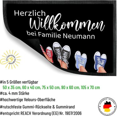 Килимок для дверей з принтом True Statements &quotЛаскаво просимо&quot з вашим власним текстом та до 5 кросівок - для використання в приміщенні та на вулиці - подарунок на новосілля, Різдво, день народження (105 x 70 см) Кросівки 70 x 105 см (прямокутні)