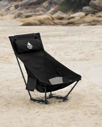 Крісло для кемпінгу OneTigris DRAGONHIDE, висока спинка, складне, вантажопідйомність 125 кг, легке складне кемпінгове крісло, складне рибальське крісло з 2 боковими кишенями, надлегке складне крісло для використання на свіжому повітрі, для походів, чорне