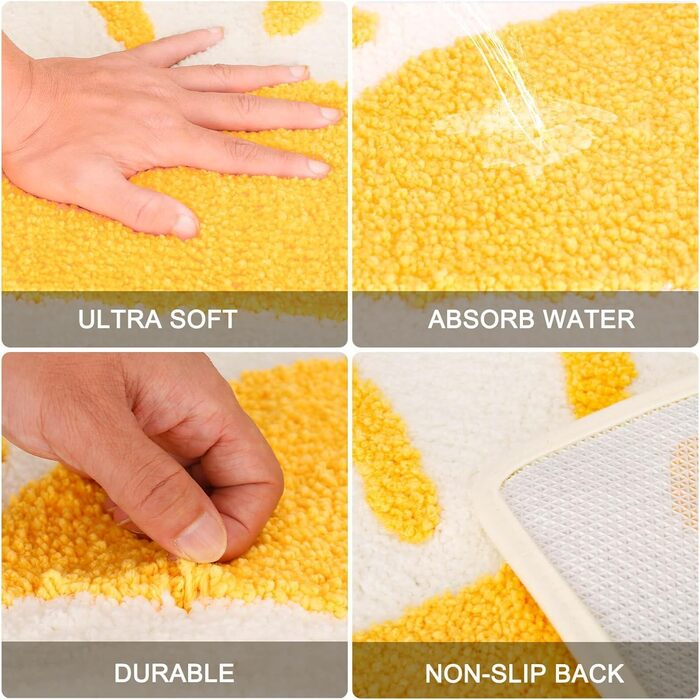 Напівкруглий килимок для ванної кімнати килимок для засмаги в стилі бохо білого та жовтого кольорів, нековзний, з мякої та абсорбуючої мікрофібри, можна прати в пральній машині, з гумовою основою для ванної кімнати, туалету, спальні та передпокою