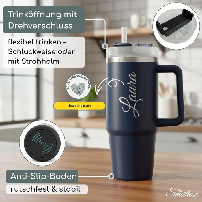 Персоналізована термокружка з ім&39ям Кухоль з нержавіючої сталі з гравіюванням 900 мл Персоналізований термос Персоналізована кавова кружка з трубочкою та кришкою (бежевий)