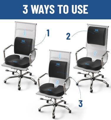 Комплект подушок для сидіння та спинки Everlasting Comfort Піна з ефектом пам&39яті з гелевим напиленням Ергономічна опорна подушка для офісного крісла, автомобіля та ігор Нековзка, дихаюча та мийна чорна гелева подушка з поперековою підтримкою