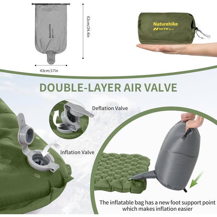 Килимок для кемпінгу, ультралегкий, 4 сезони (15), самонадувальний, з надувним мішком, міцний, високий коефіцієнт теплоізоляції, висока ізоляція, для зими, прямокутний - 196*64, 4.6R -