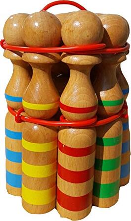 Набір для боулінгу GICO, великий дерев&39яний набір для боулінгу для дітей та дорослих - масив дерева, 30 см, смугастий - 3026