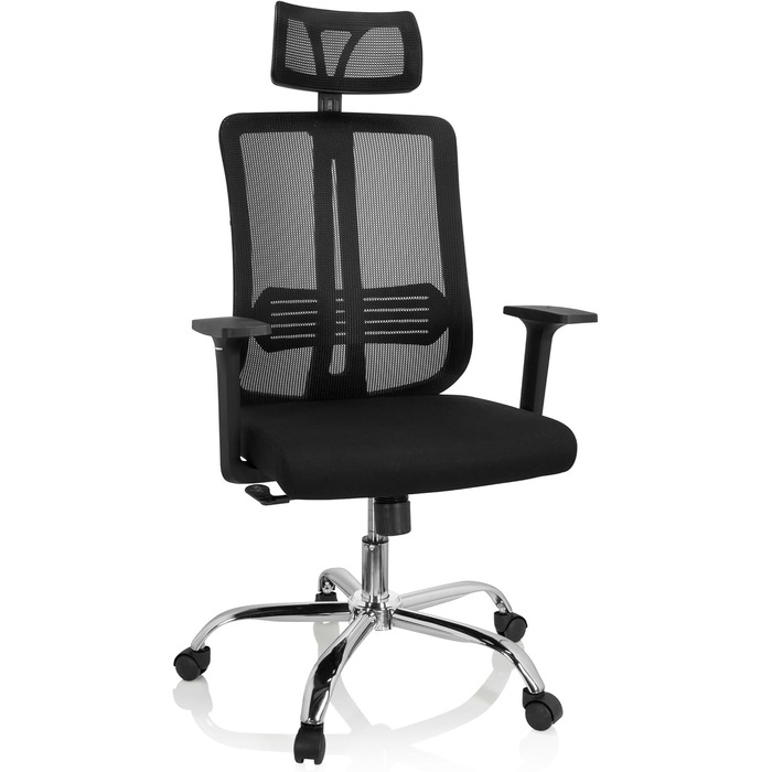 Офісний стілець ZH 200 Обертовий стілець з ергономічною спинкою, регульованим підголівником, тканина/сітка чорного кольору, 719221