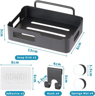 Мильниця Тримач для мила для душу, Настінний тримач для мила з 4 гачками (2 шт.), Самоклеюча мильниця без свердління, Тримач для м