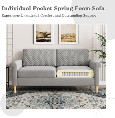 Оксамитовий диван Vesgantti, 2-місний, 164 см диван з кишенями з обох боків, 2-місний диван з 2 подушками та підлокітниками, двомісний диван для вітальні, спальні, офісу, складання без інструментів, 164Д*76Г*85В см, оксамит, сріблясто-сірий