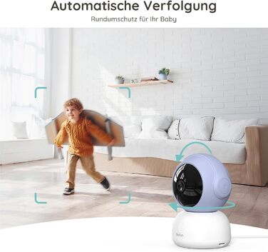 Радіоняня BOIFUN 2K із додатком камери, виявлення плачу/руху/шуму, інтелектуальне нічне бачення, автоматичне відстеження, PTZ 345/